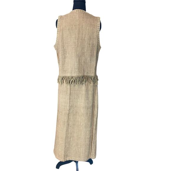 Vintage Just Class 70s Boho Fringe Vest Skirt Set Rustic Burlap Cottagecore S - Picture 7 of 9